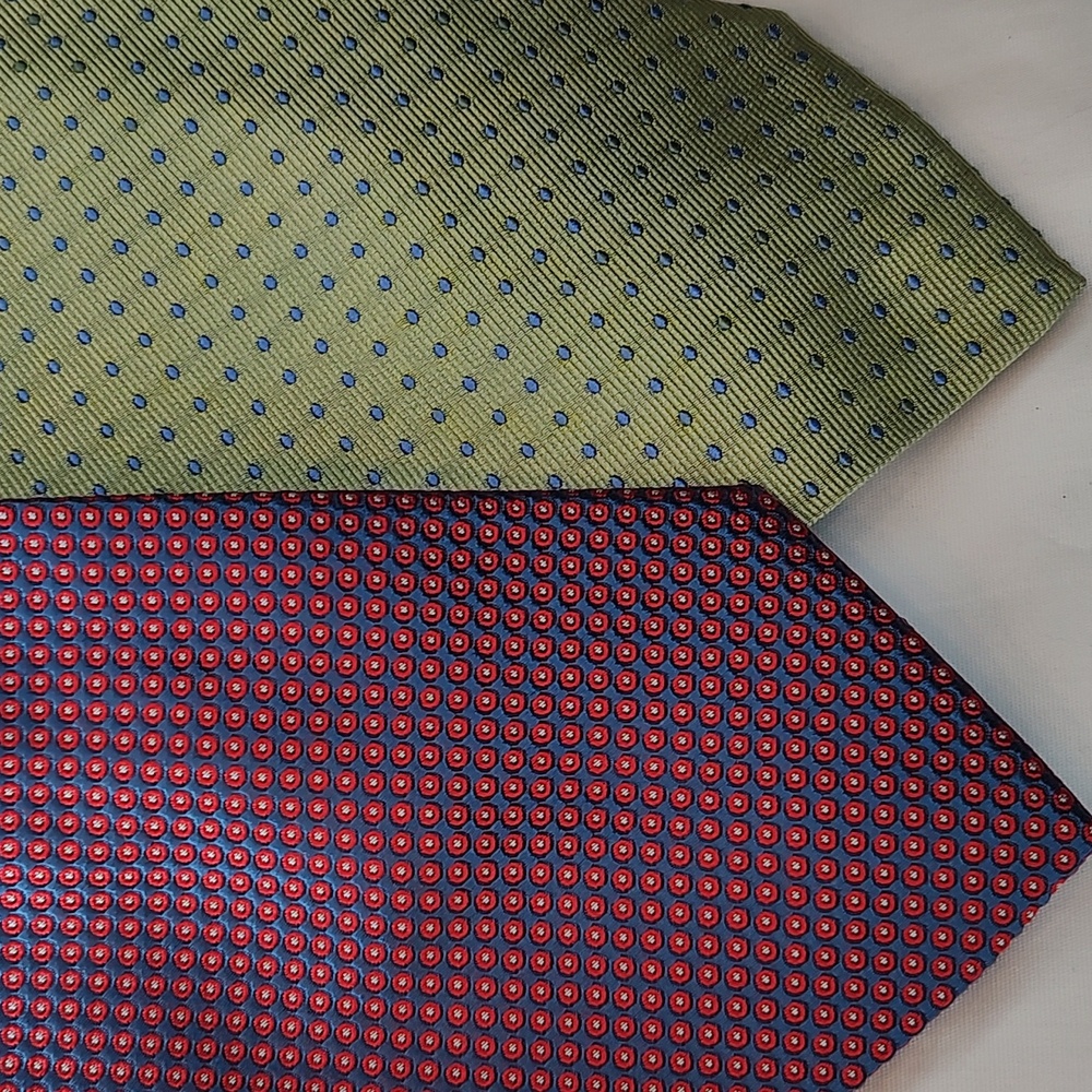 Polka dot Land's End tie lot x 2, blues, green, red